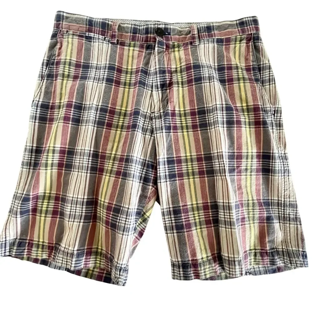 Banana Republic Plaid Cotton Shorts Men's 33 Blue Red Yellow Madras